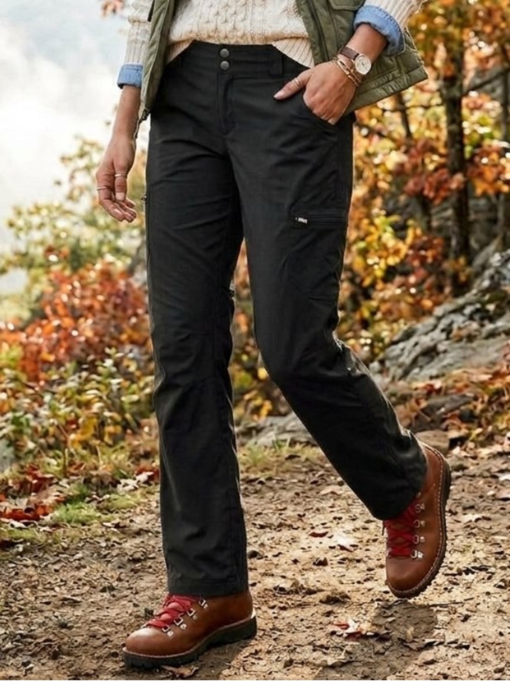 L.L. Bean Vista Trekking Black Pants Zip-Pockets Straight Leg Outdoor Size 10 M